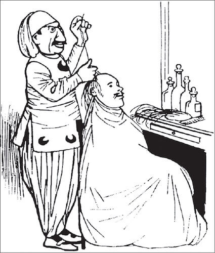 A cartoon of Dr. Hodara as a barber, Musée des Familles in 1899 (Courtesy of the Bibliothèque Nationale de France, Paris) [2]